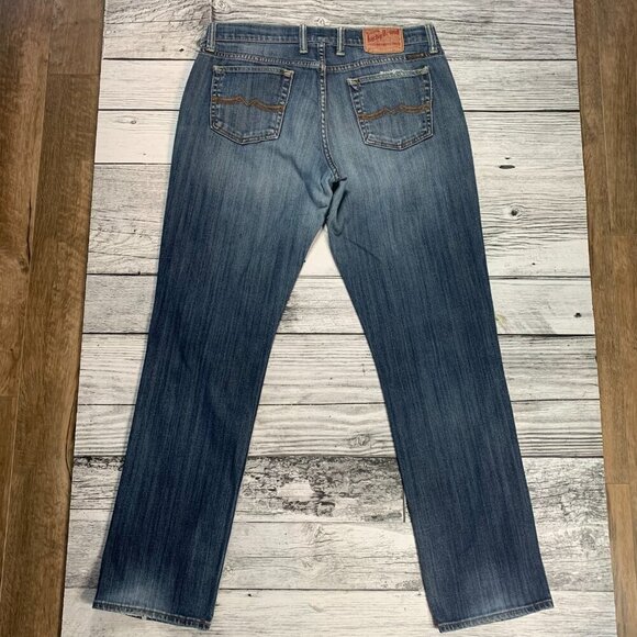 Lucky Brand Straight Leg Distressed Blue Denim Jeans - Picture 4 of 13